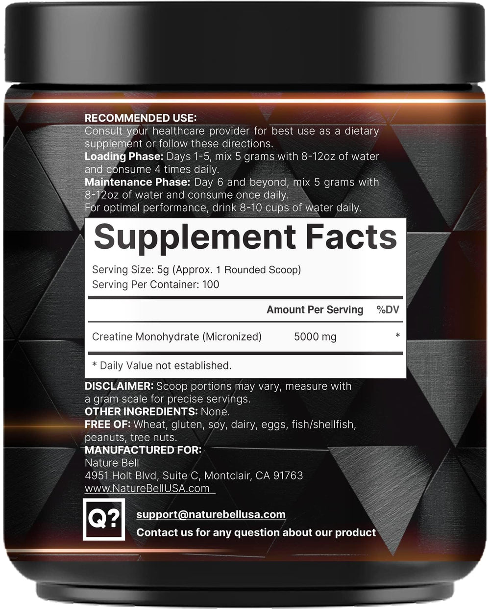 NatureBell creatine powder dissolves easily in water for quick mixing.
