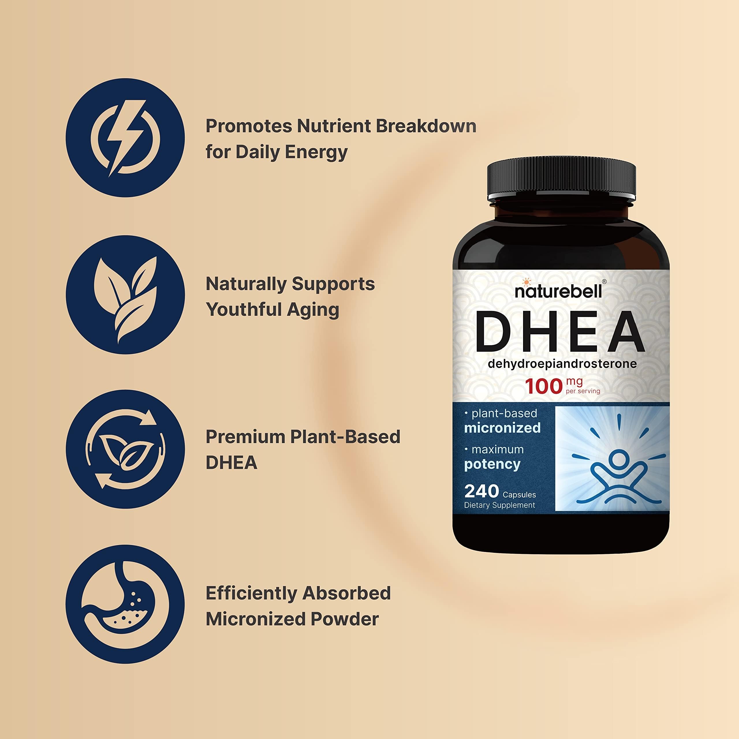 Packaging front of NatureBell DHEA bottle