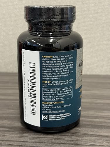 NatureBell digestive enzymes ingredients graphic shows 20 enzymes and 5 prebiotics.