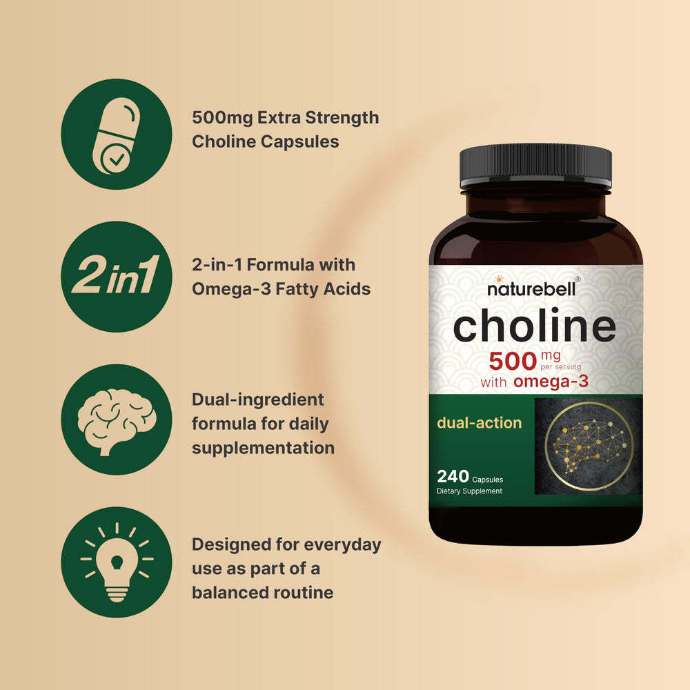 NatureBell dual-action formula label emphasizes brain fog and fatigue support.