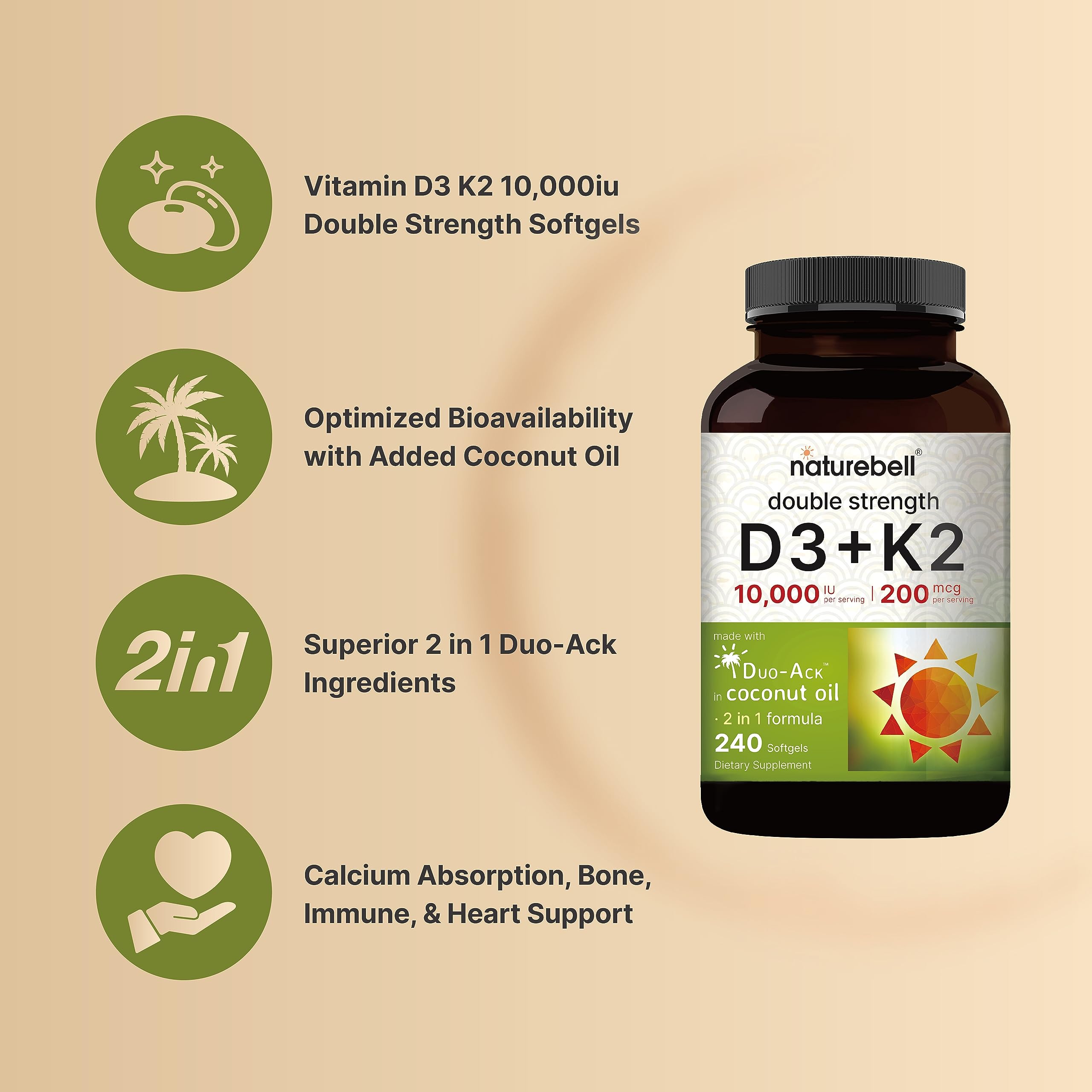 NatureBell Duo-Ack formula label highlights D3 and K2 in top-grade forms.