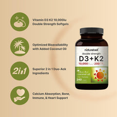 NatureBell Duo-Ack formula label highlights D3 and K2 in top-grade forms.