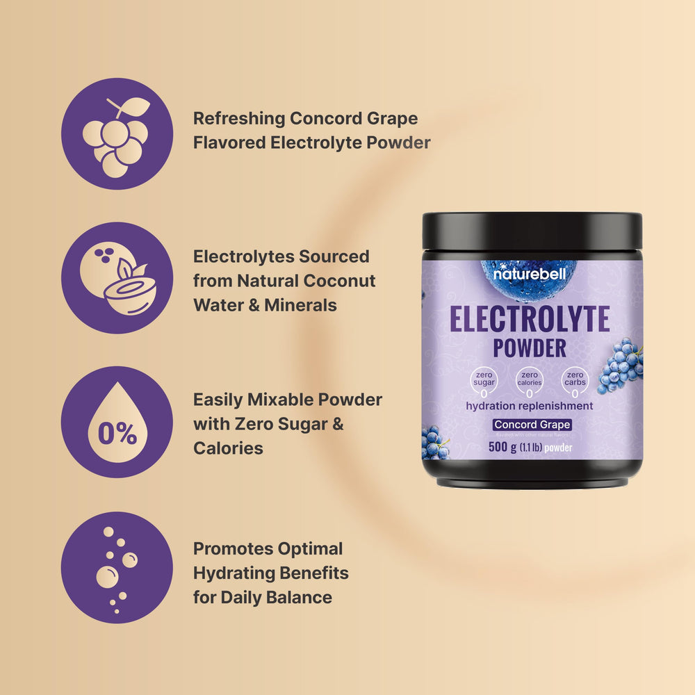 NatureBell Electrolytes Powder Concord grape flavor on label