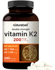 NatureBell full spectrum K2 bottle showing 200 mcg dosage for bone and heart support