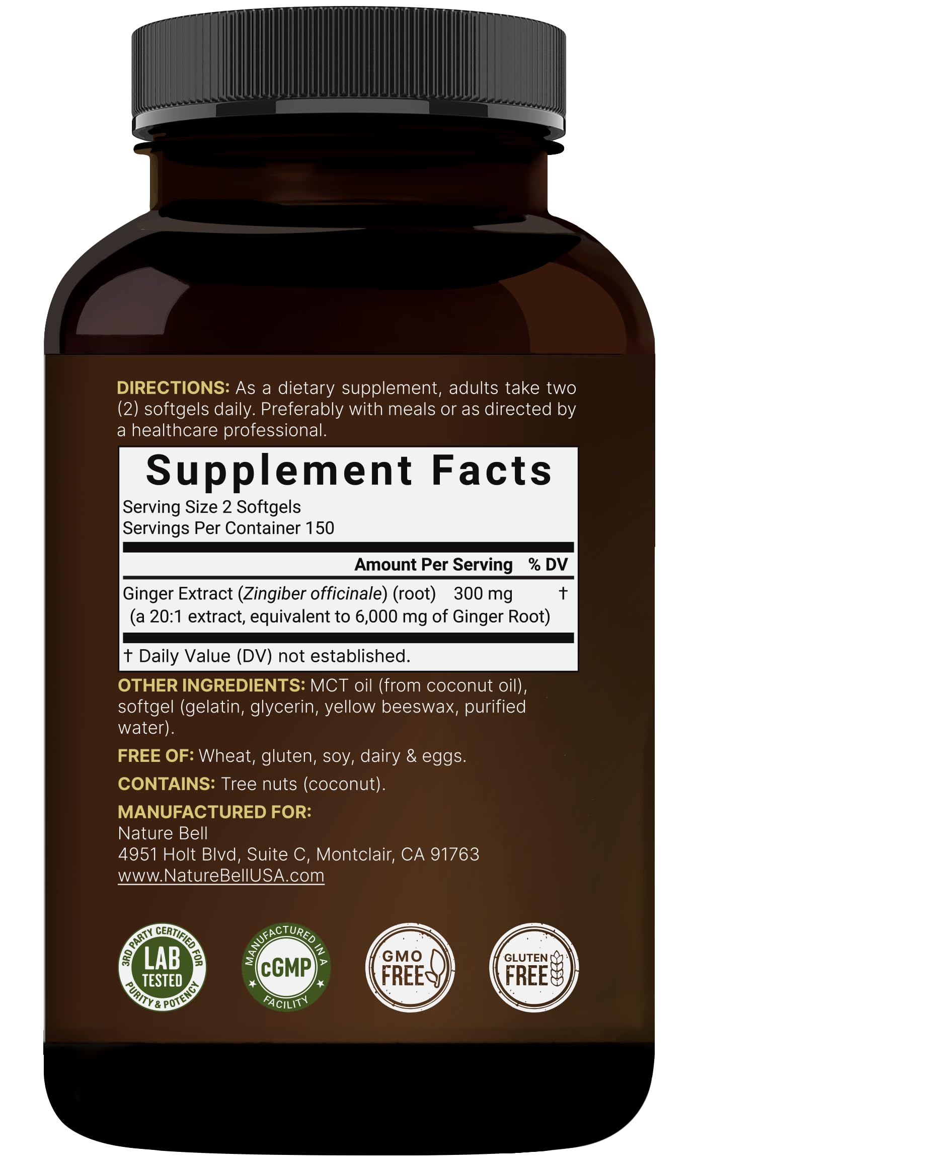 NatureBell ginger root capsules feature antioxidant profile for daily wellness.
