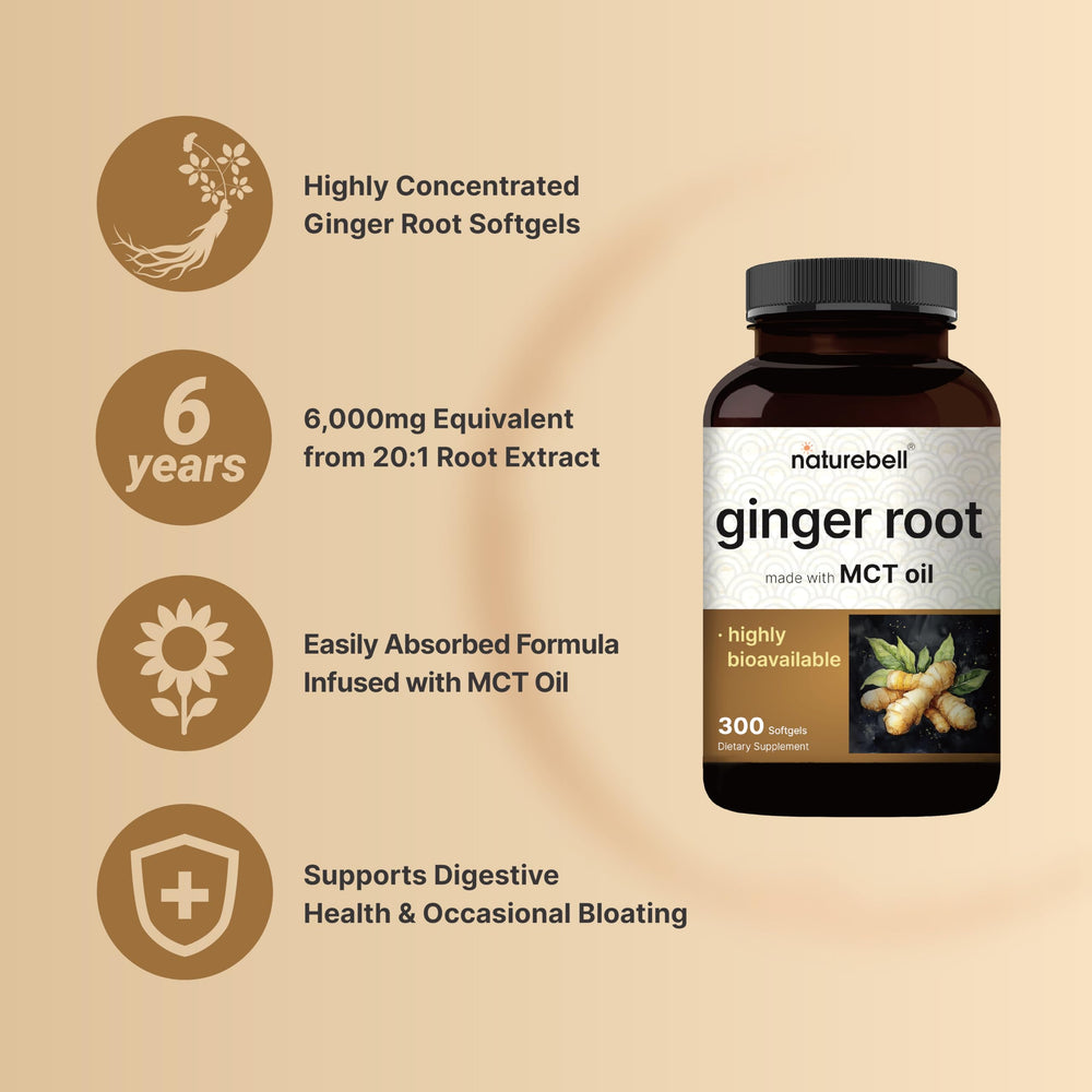 NatureBell ginger root ingredients label reveals non-GMO and gluten-free formula.