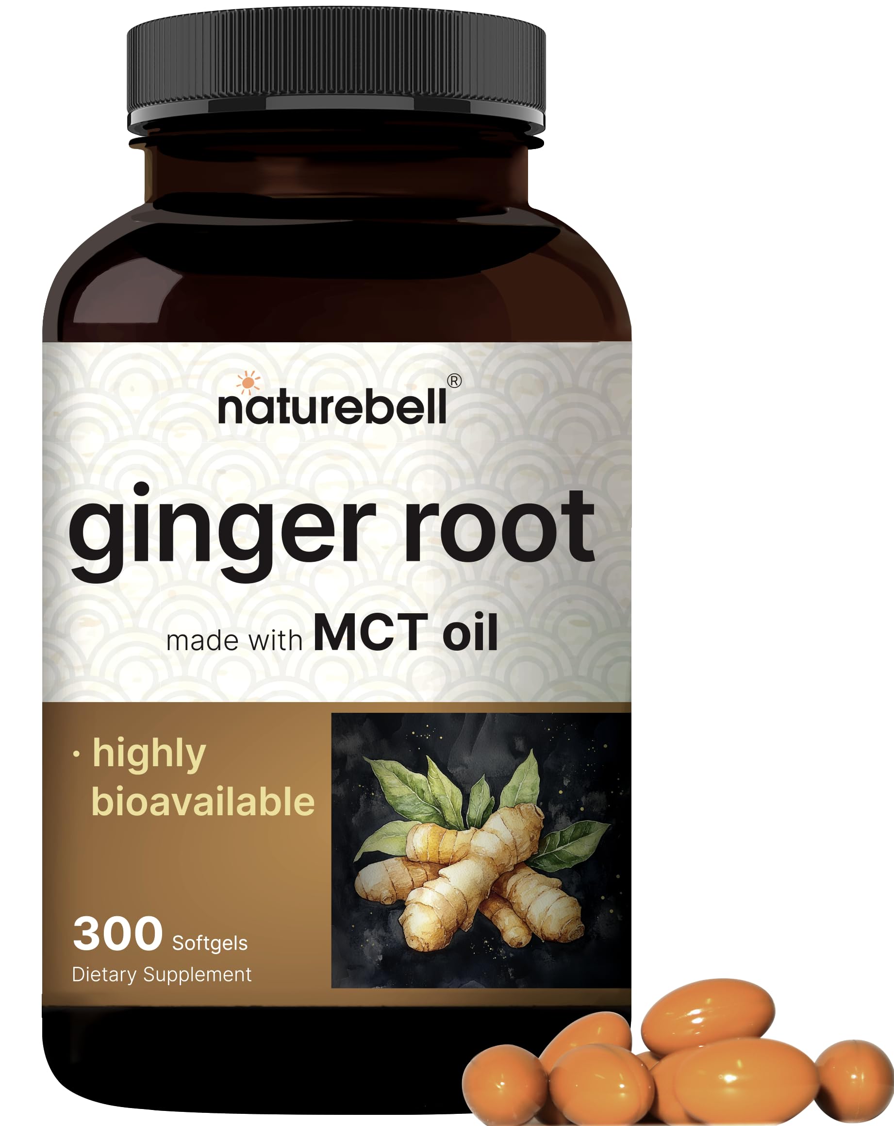 NatureBell Ginger Root with MCT Oil bottle shows dosage and clean labeling for daily use.