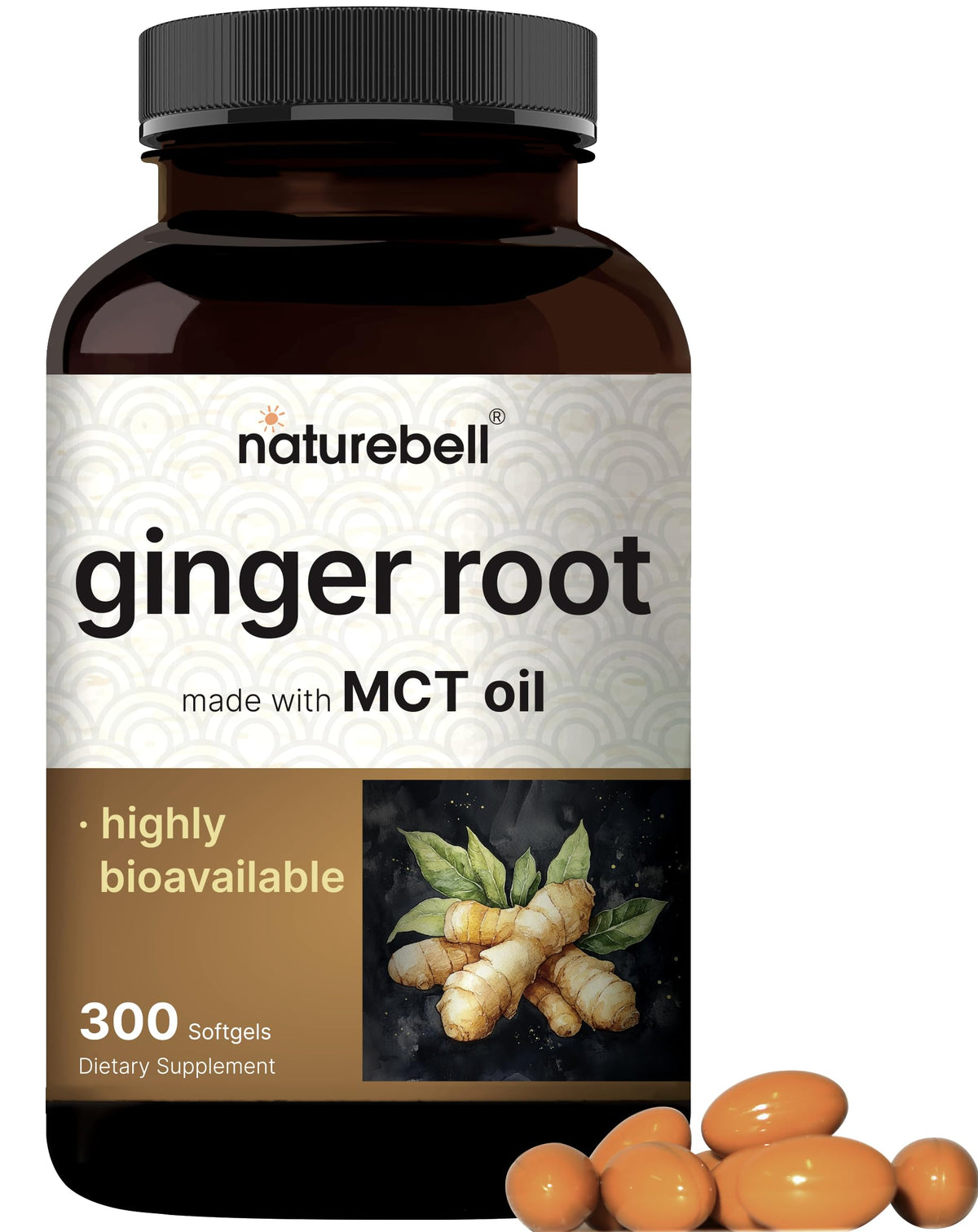 NatureBell Ginger Root with MCT Oil bottle shows dosage and clean labeling for daily use.