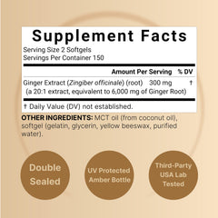 NatureBell ginger root softgels close-up highlighting easy daily intake.