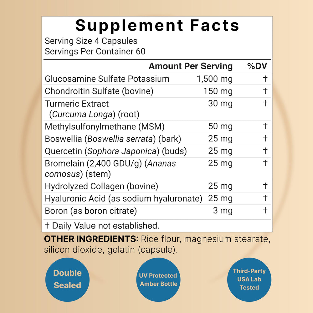 NatureBell glucosamine-chondroitin-msm capsules close-up highlights the core formula.