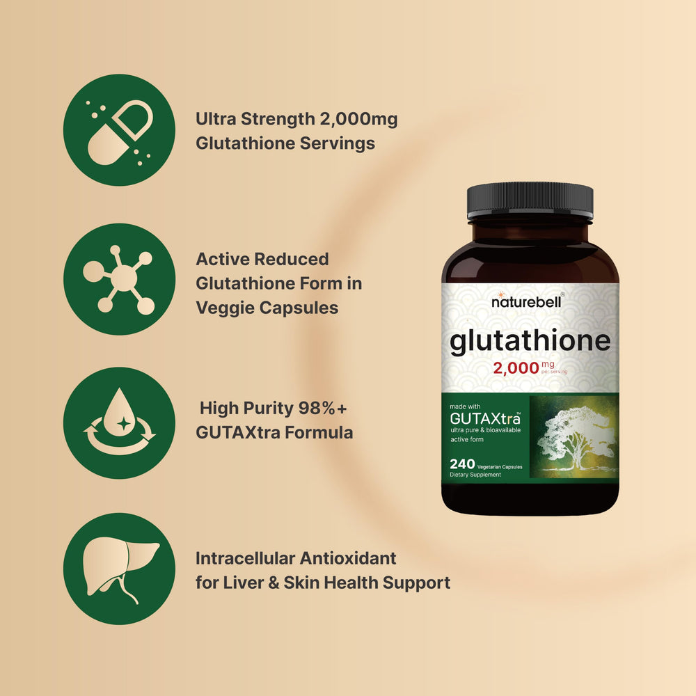 NatureBell Glutathione capsules pack emphasizes vegan capsules and easy daily dosing.
