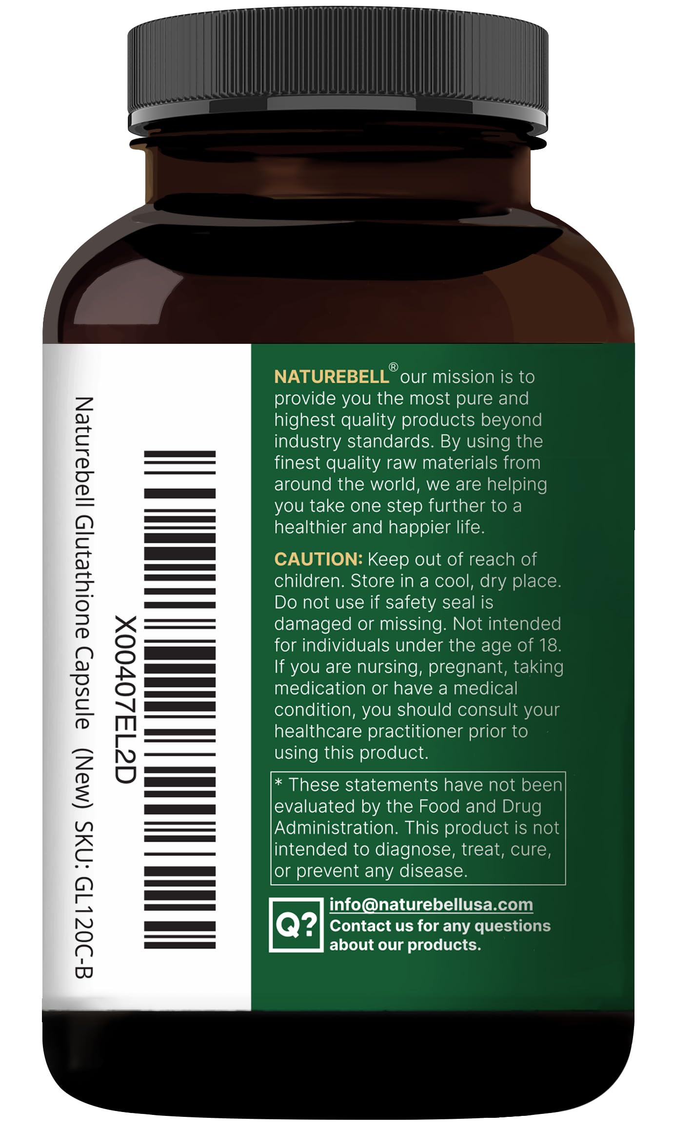 NatureBell Glutathione dosage spoon image suggests measured serving guidance for consistency.