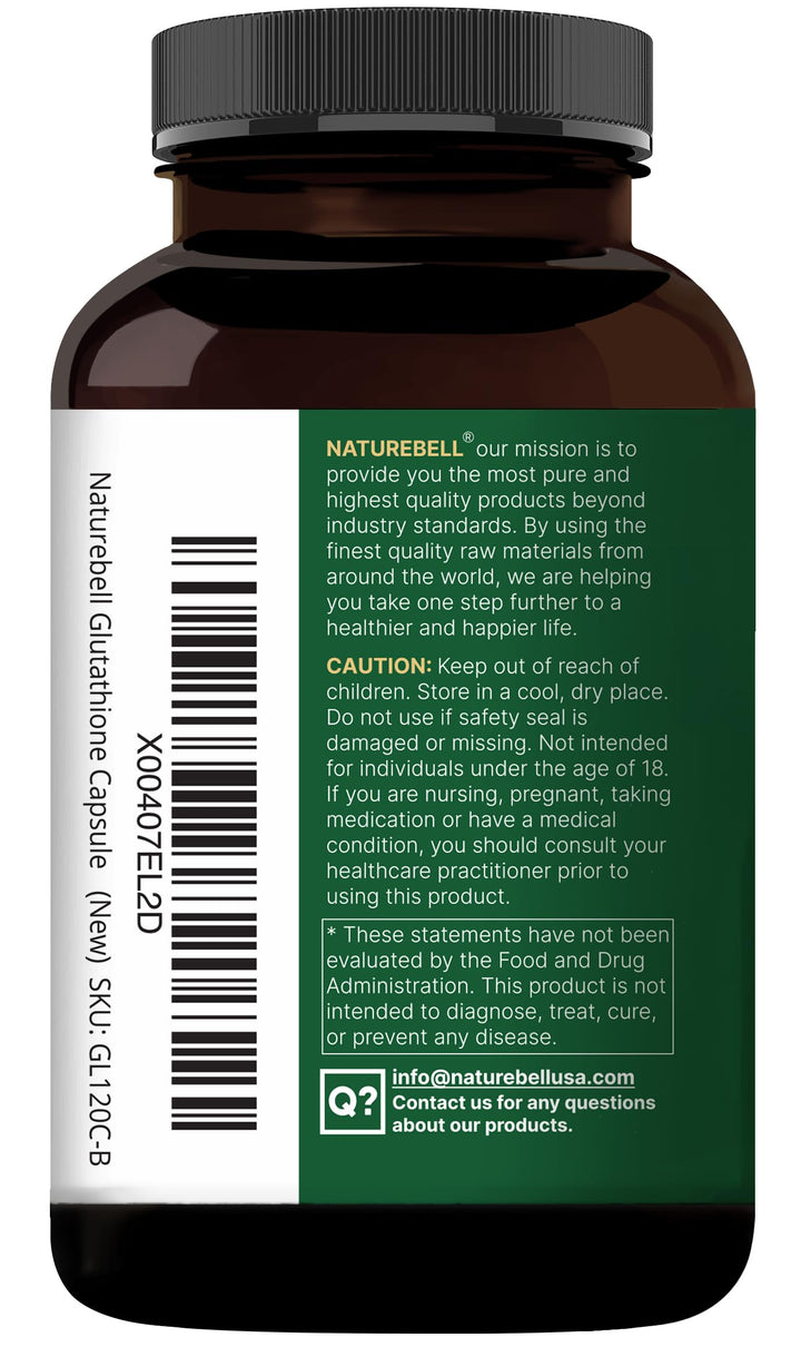 NatureBell Glutathione dosage spoon image suggests measured serving guidance for consistency.