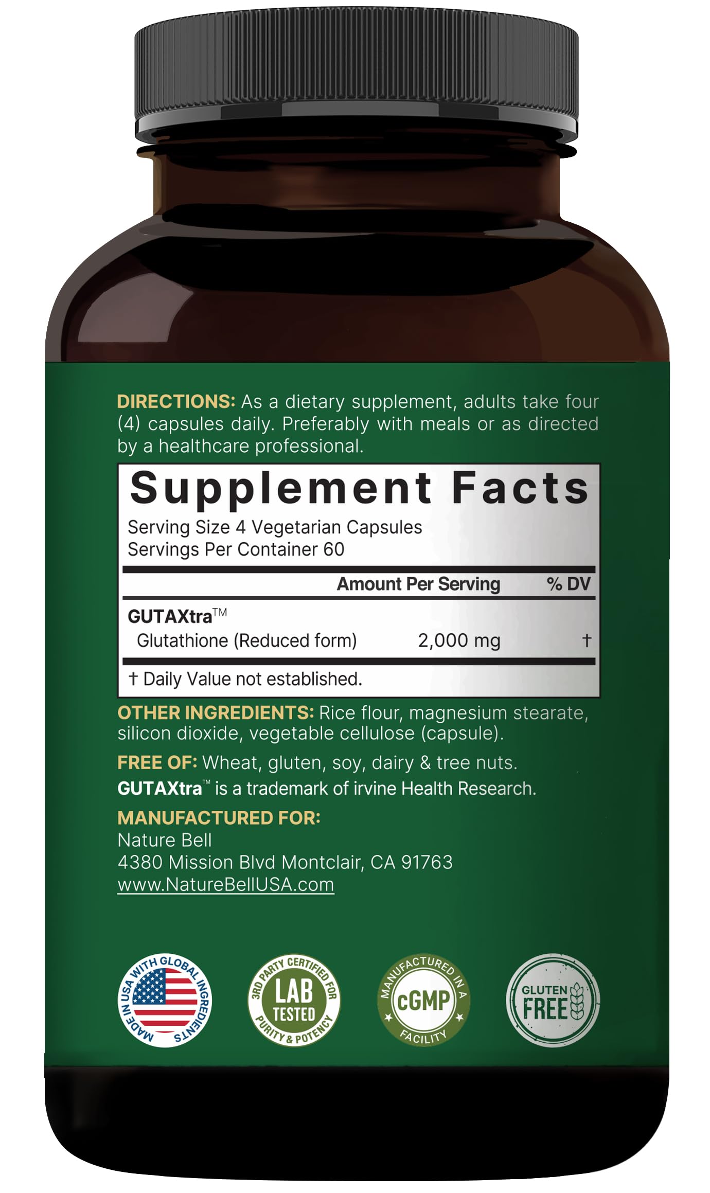 NatureBell Glutathione packaging USA made underscores quality and global sourcing.