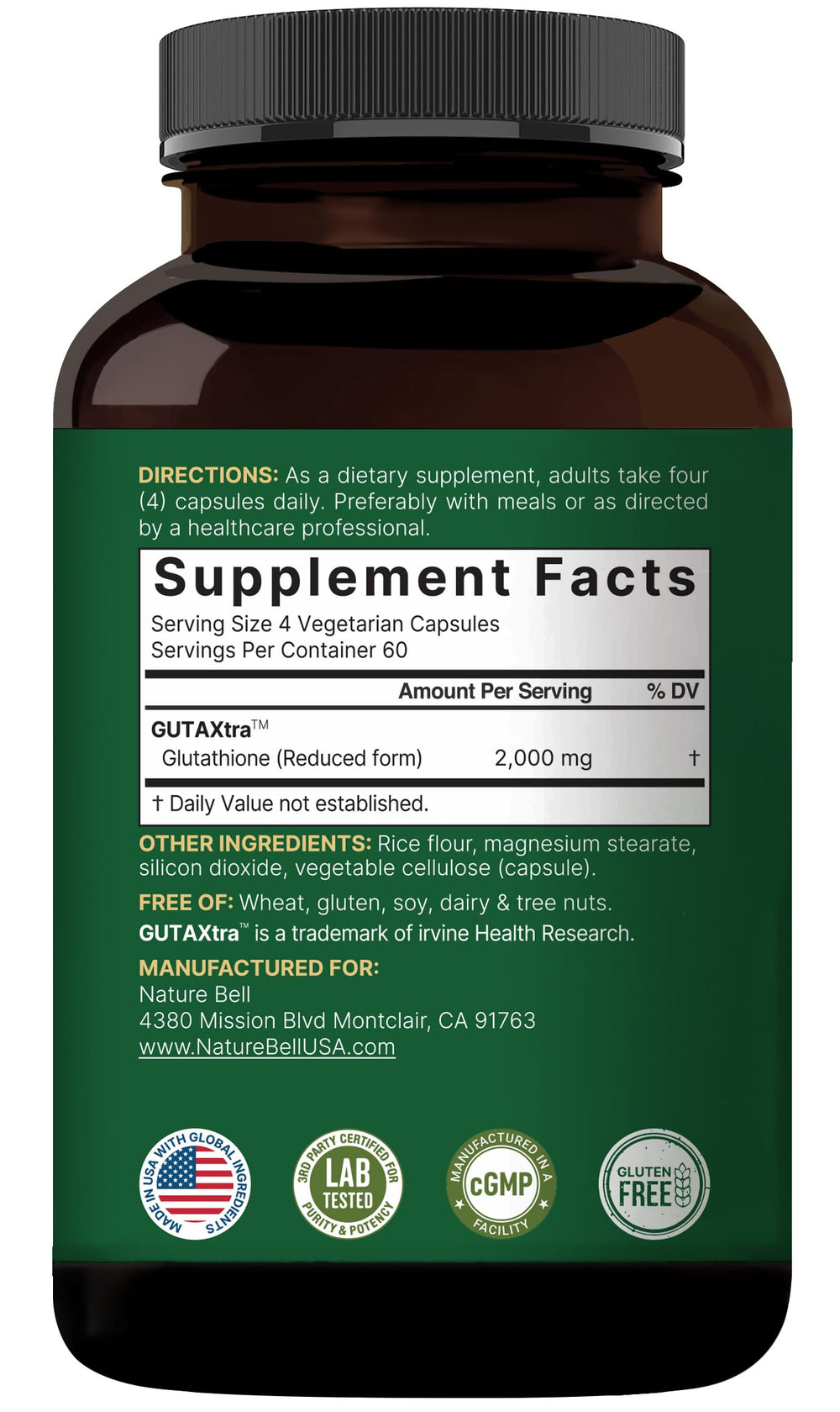 NatureBell Glutathione packaging USA made underscores quality and global sourcing.