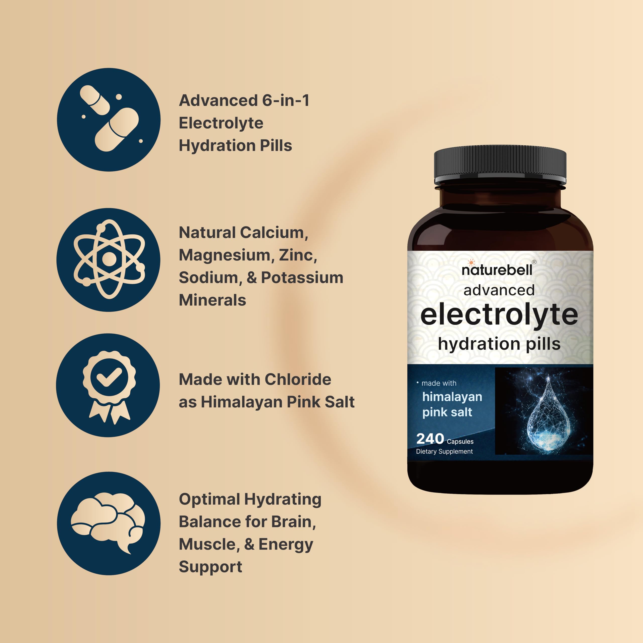 NatureBell Himalayan pink salt chloride highlights a mineral-balanced formula.