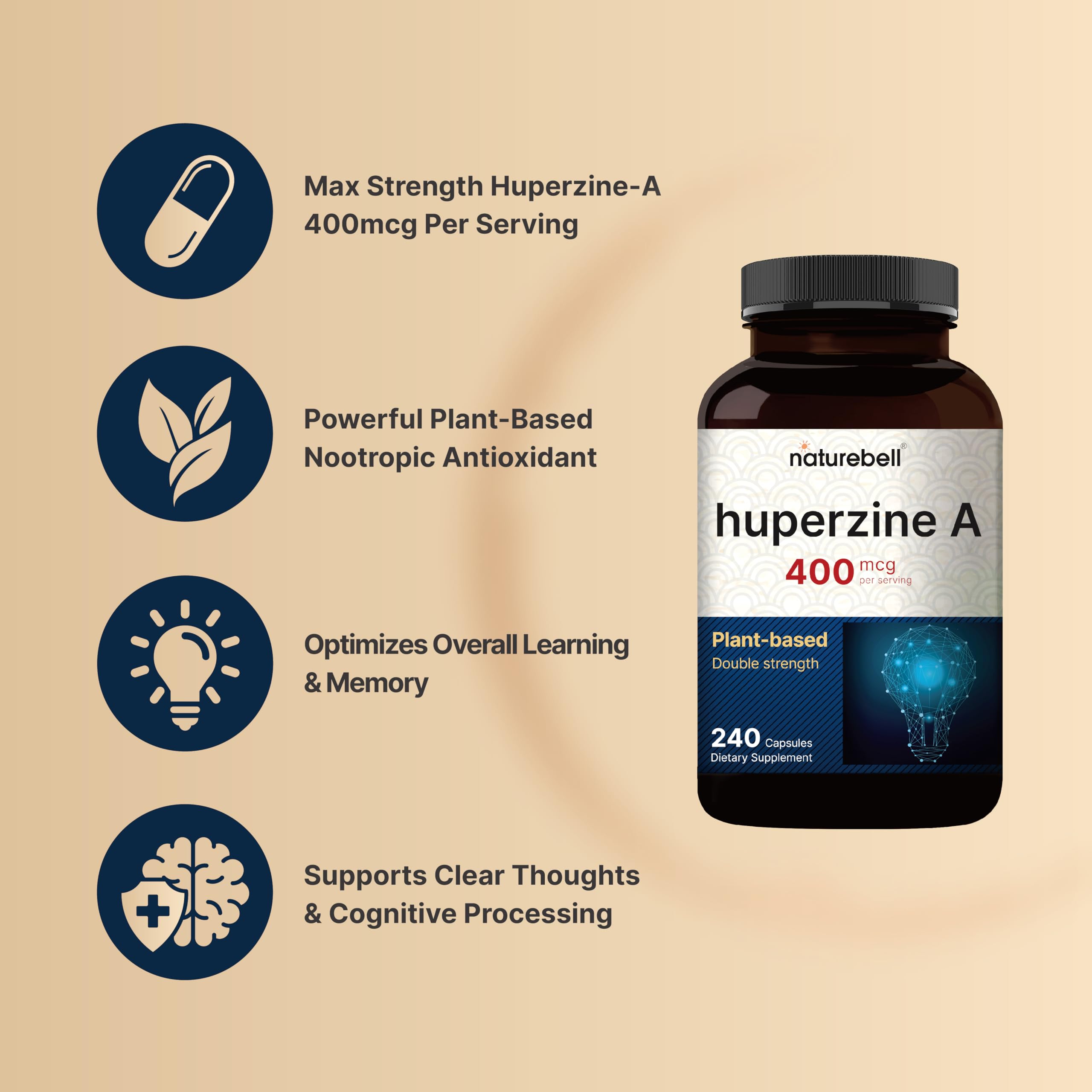 NatureBell Huperzine A label highlights non-GMO ingredients