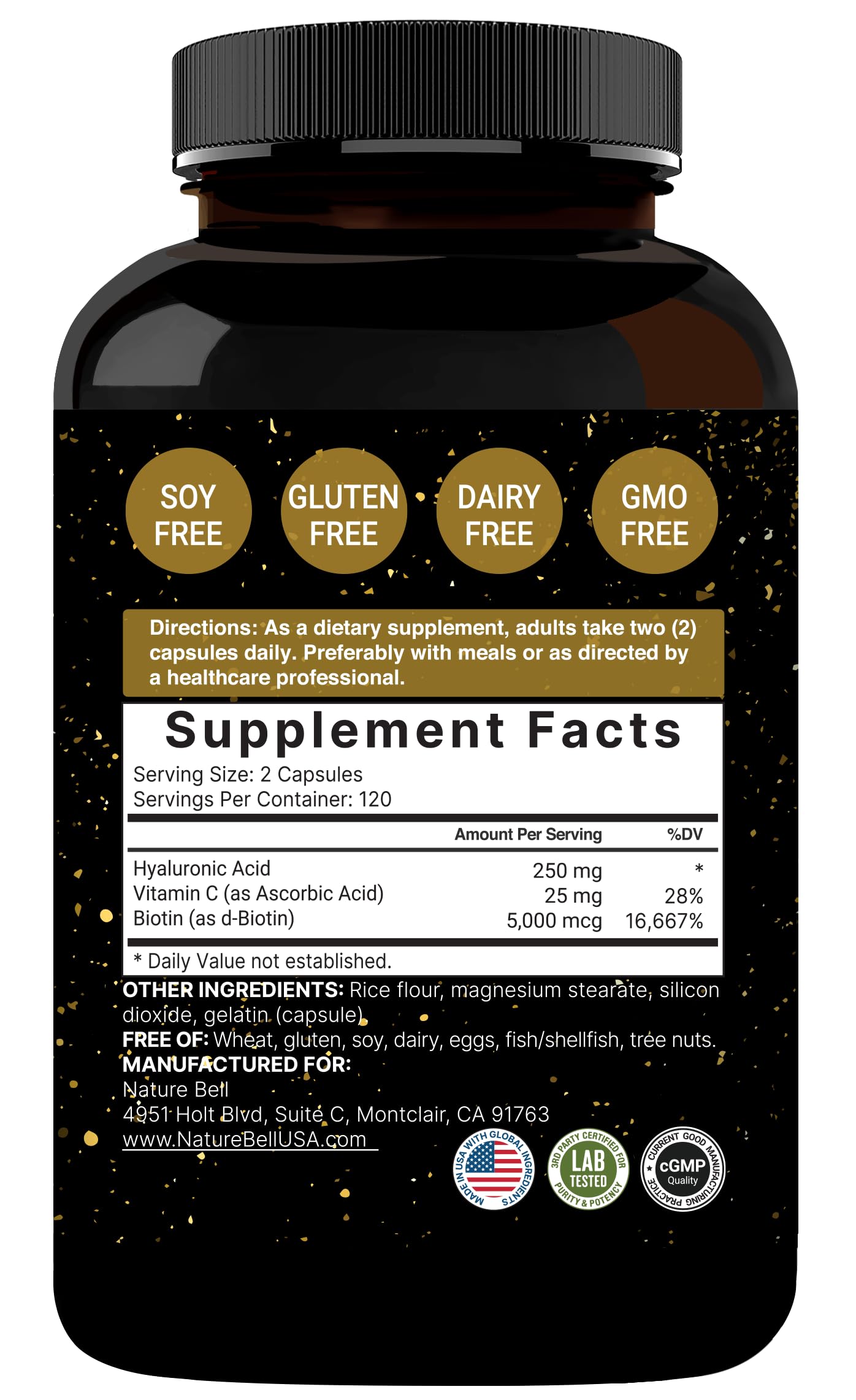 NatureBell capsules against green backdrop highlight plant-based HA.