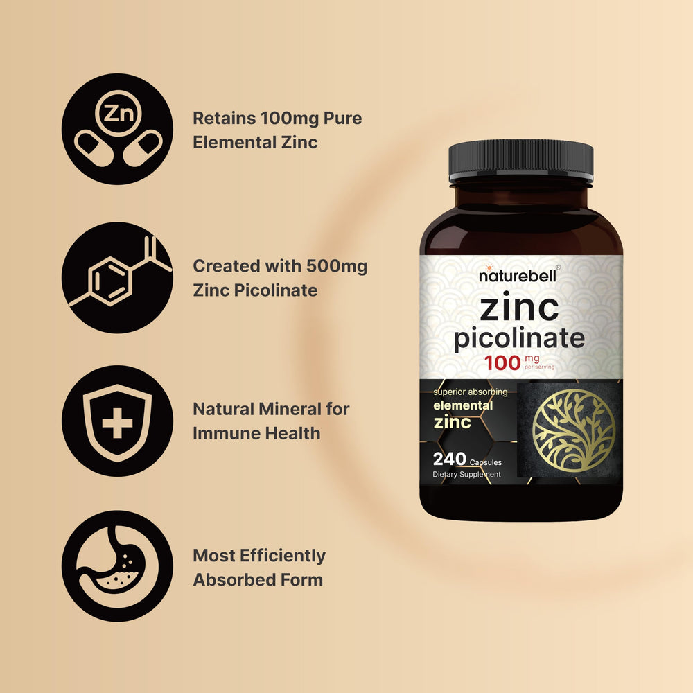 NatureBell immune-support packaging shows third party lab tested zinc picolinate for purity