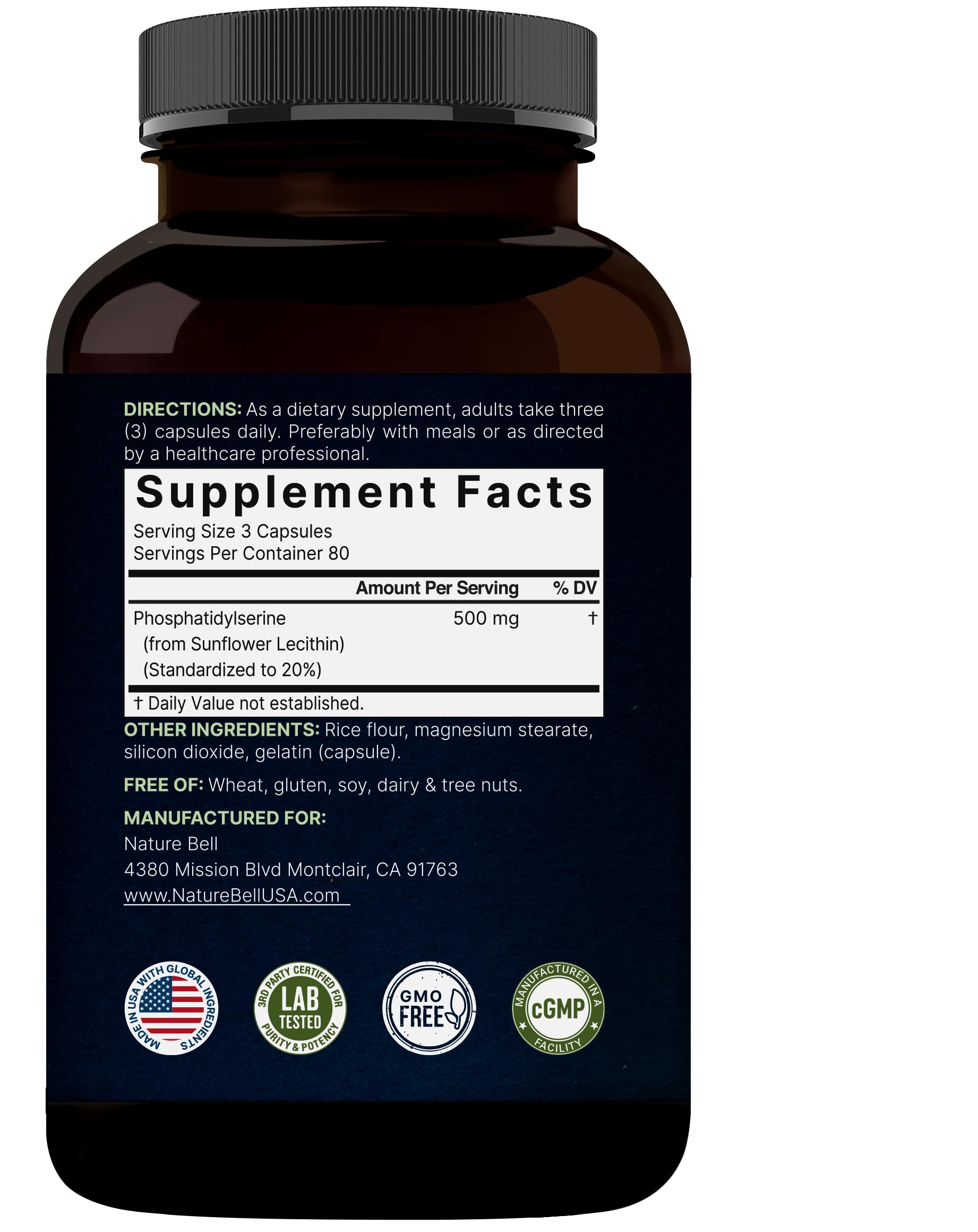 NatureBell ingredients list graphic reveals sunflower lecithin-derived PS.