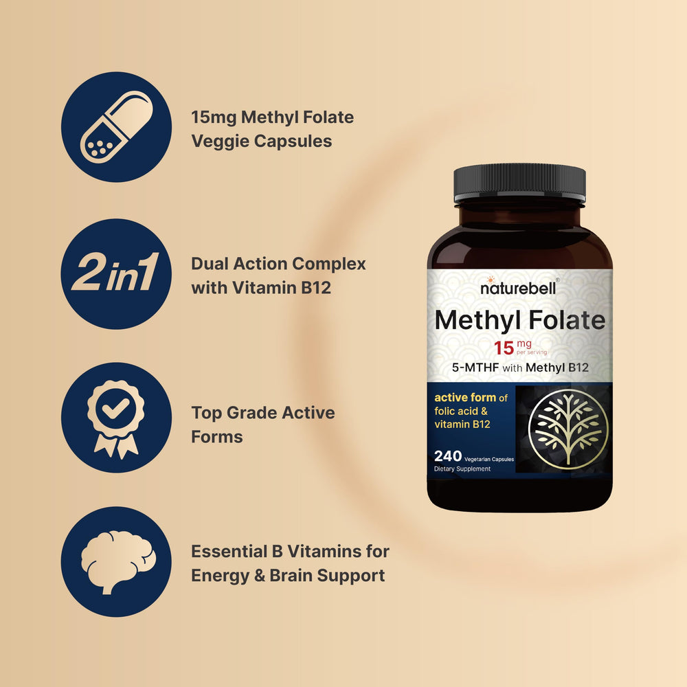 NatureBell L Methylfolate bottle pouring capsules for easy daily use.