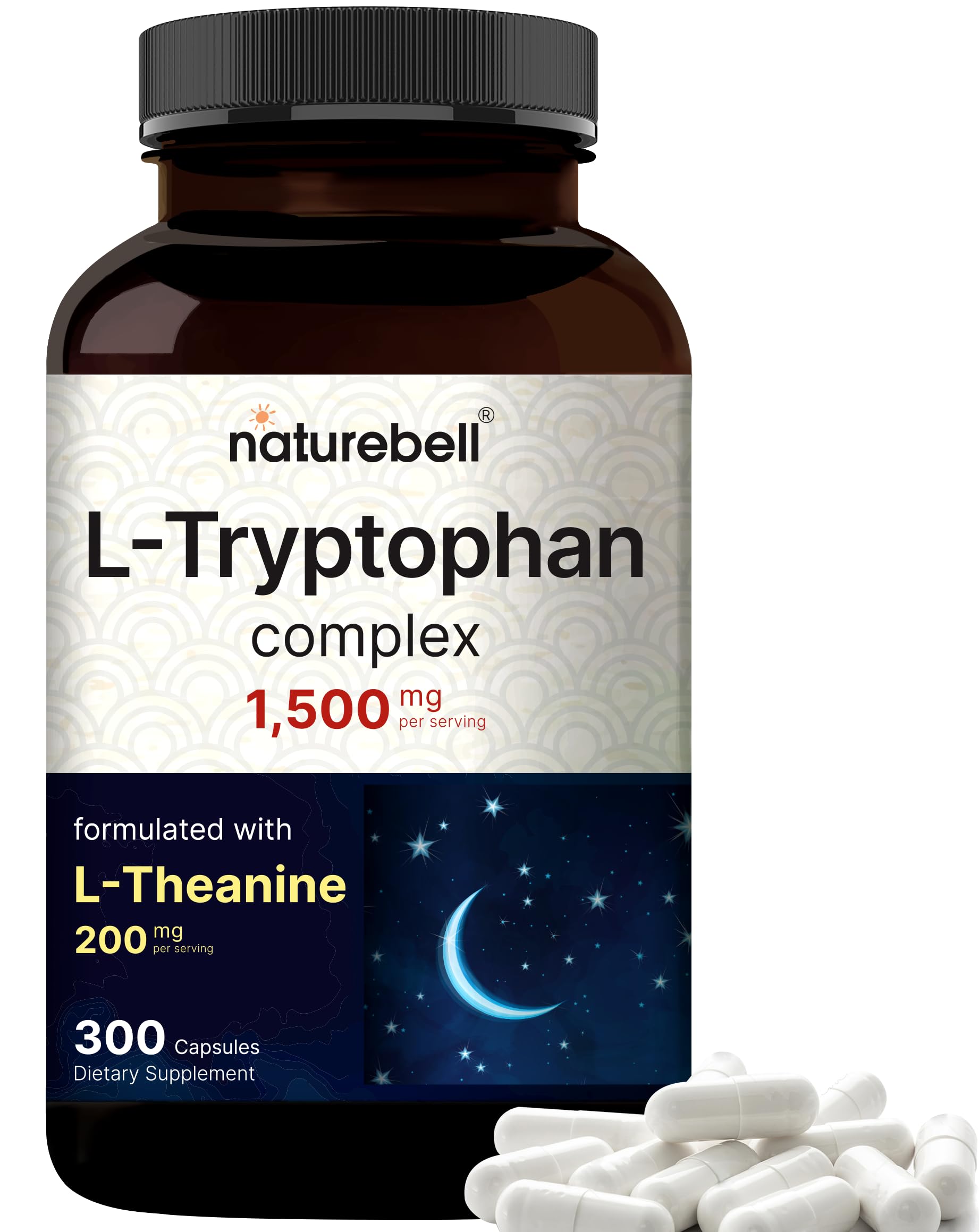 NatureBell L-Tryptophan bottle front promotes a calm daily routine
