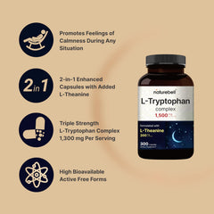 NatureBell L-Tryptophan bottle side view shows ample supply