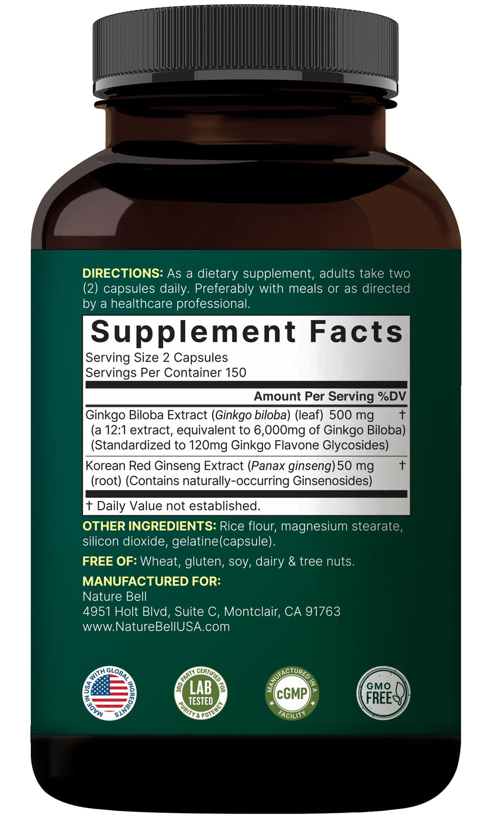 Third-party lab-tested NatureBell supplement certificate.