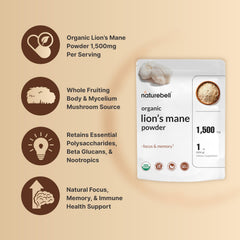 Scoop beside NatureBell Lion's Mane powder pouch for easy daily servings
