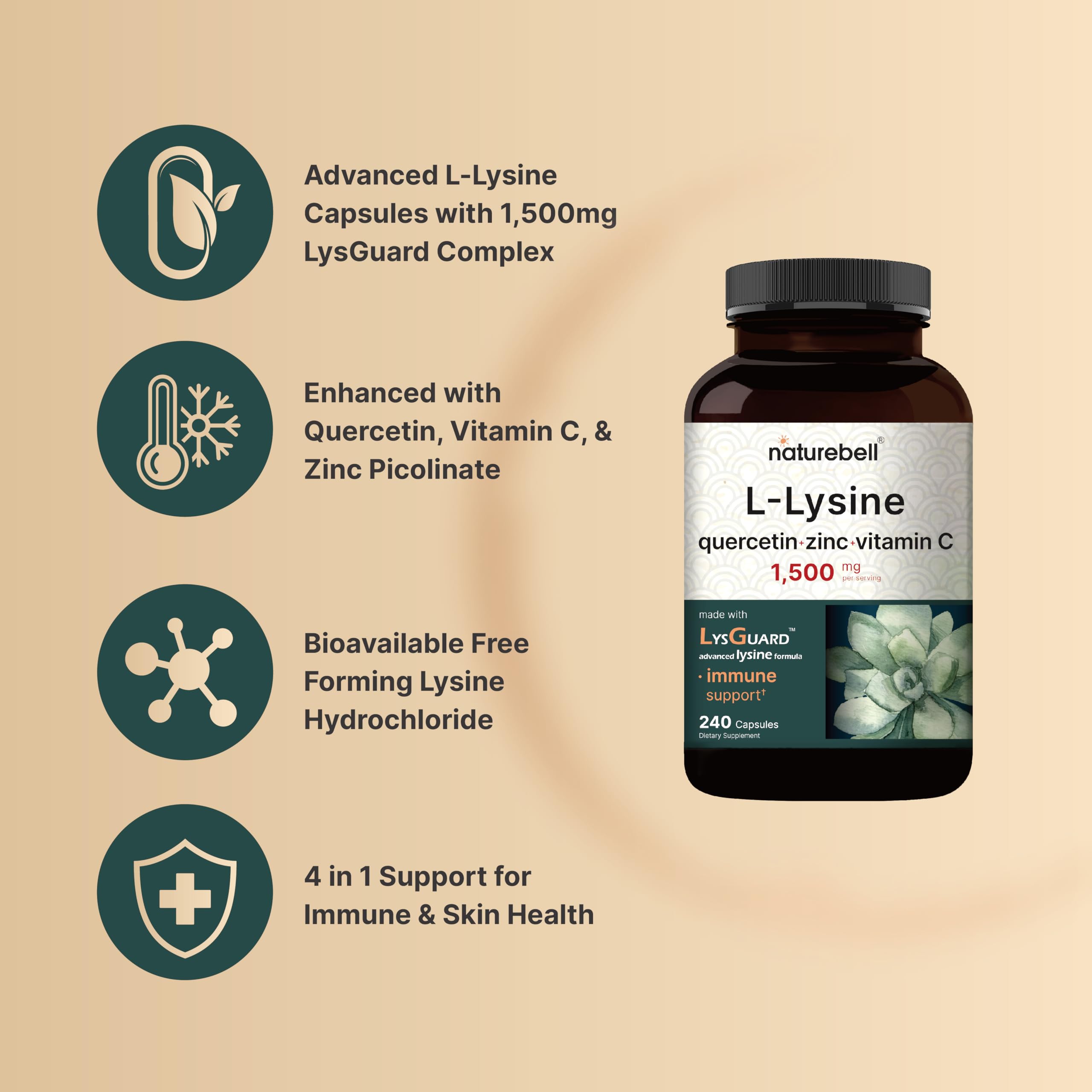NatureBell Lysine Quercetin label with LysGuard formula and vitamin C