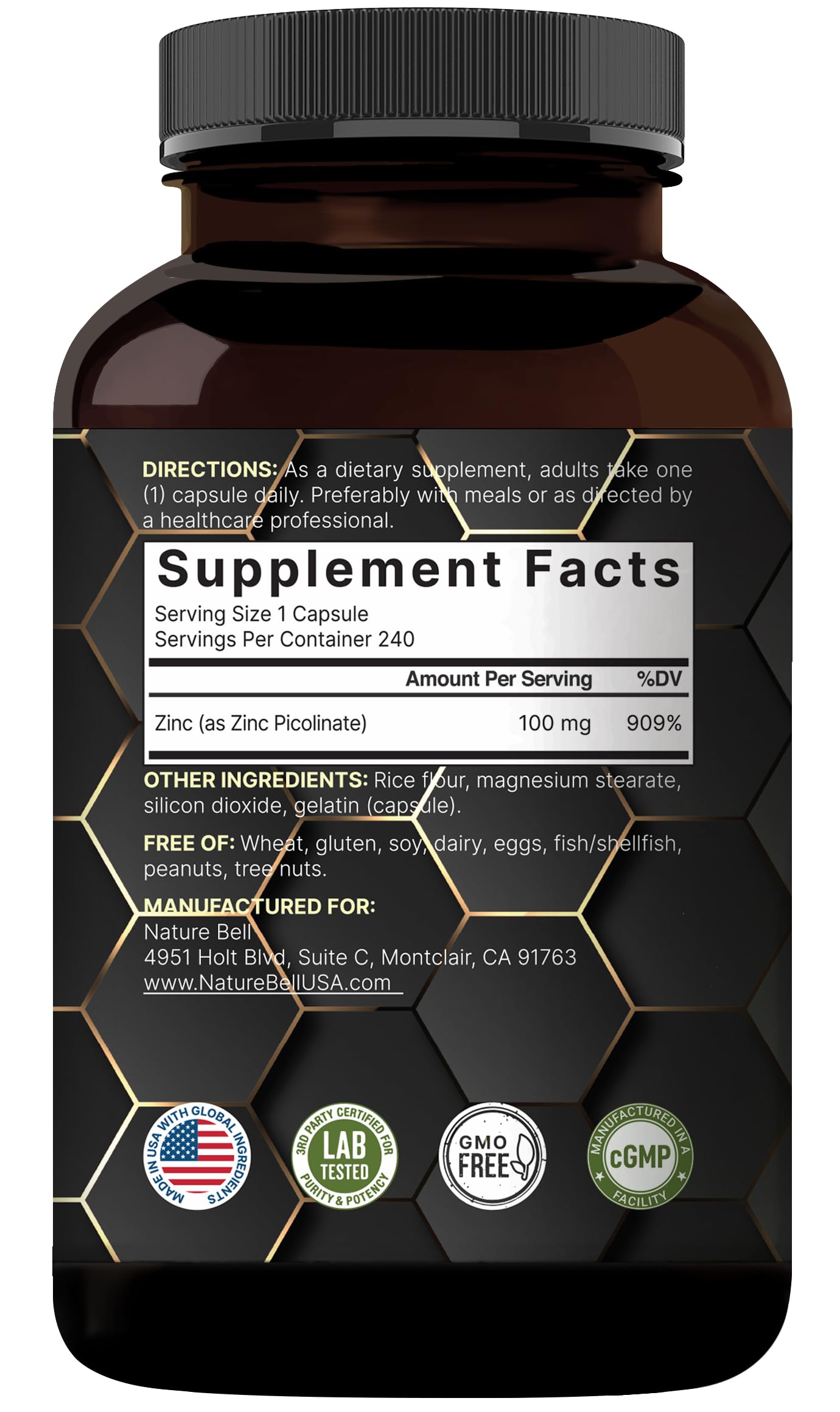 NatureBell made in california facility label on carton hints trusted manufacturing