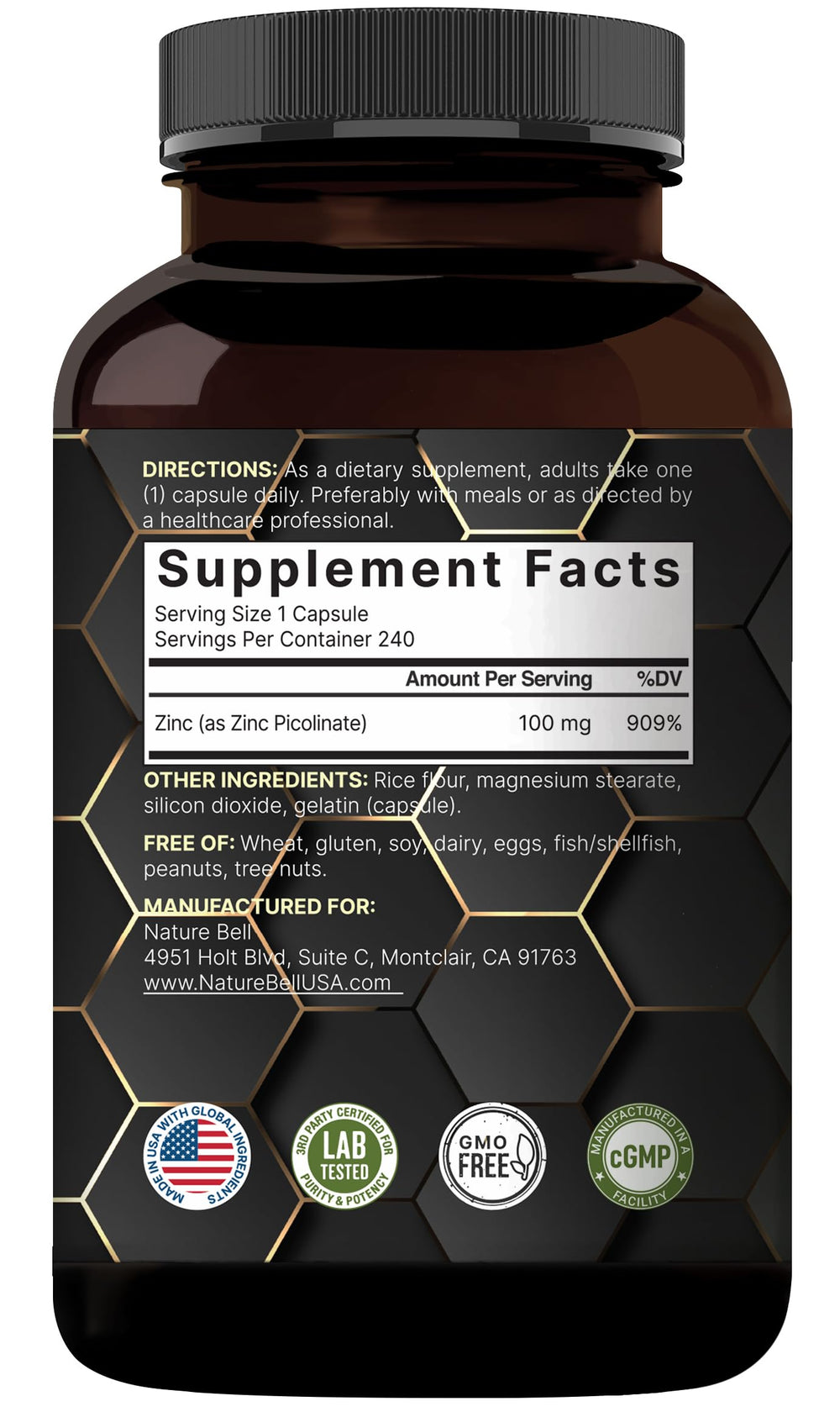 NatureBell made in california facility label on carton hints trusted manufacturing