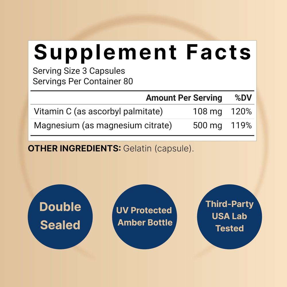 NatureBell magnesium citrate bottle back reveals label with non-GMO and gluten-free claims
