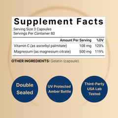 NatureBell magnesium citrate bottle back reveals label with non-GMO and gluten-free claims