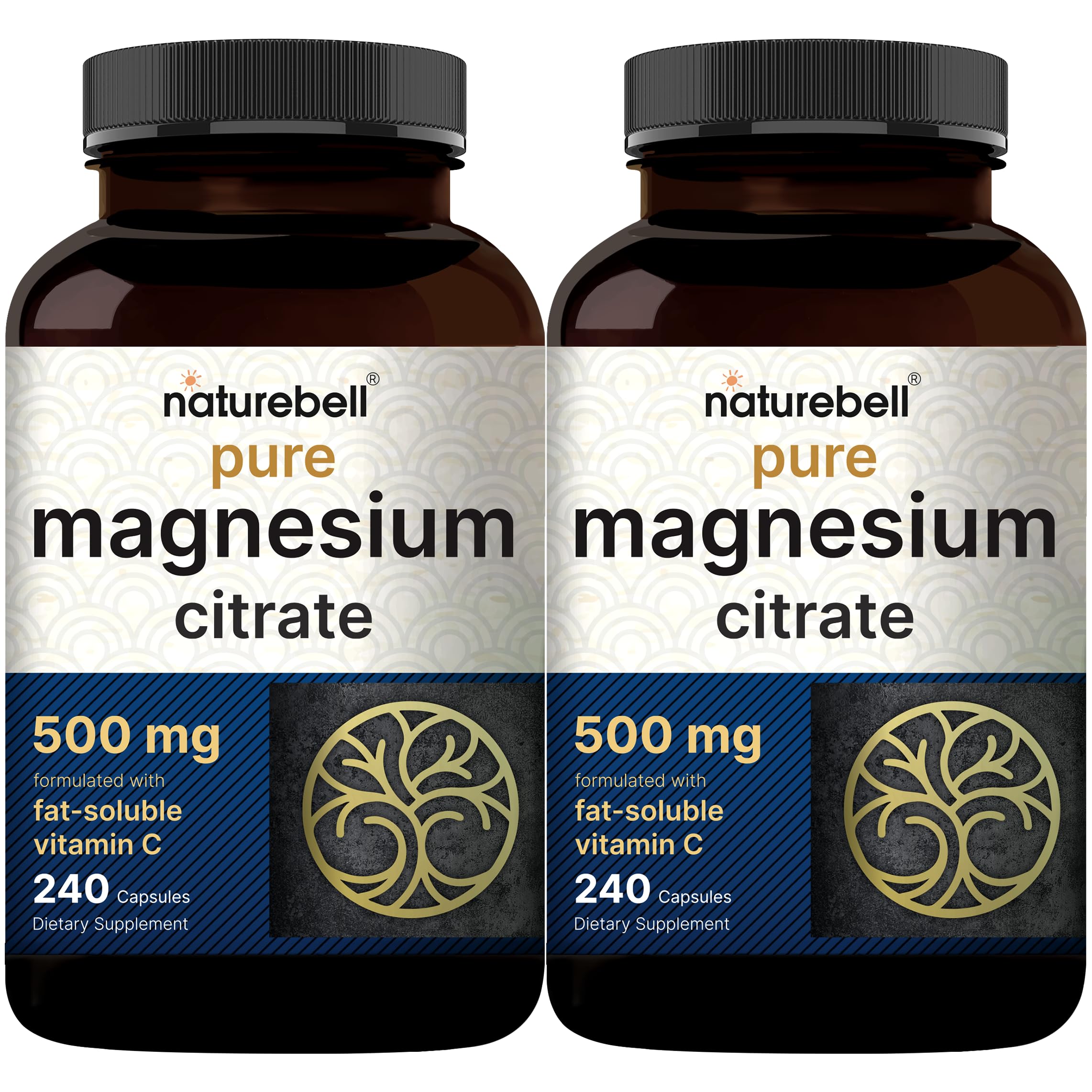 NatureBell magnesium citrate bottle front shows high-purity capsules for daily support