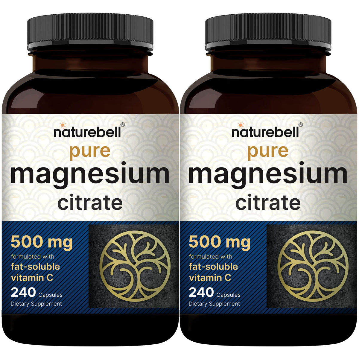 NatureBell magnesium citrate bottle front shows high-purity capsules for daily support