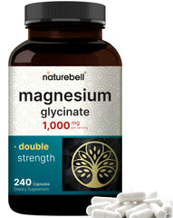 NatureBell Magnesium Glycinate 1000mg bottle with 240 capsules for balanced magnesium intake.