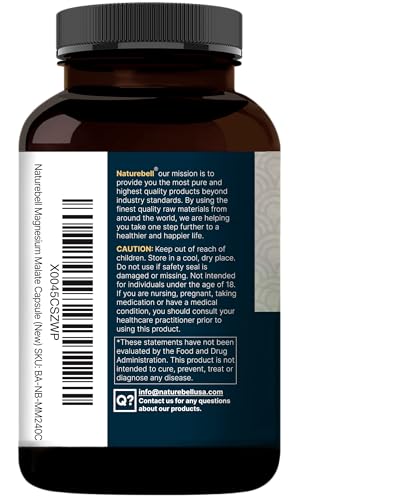 Close-up of NatureBell Magnesium Malate capsules emphasizing digestibility