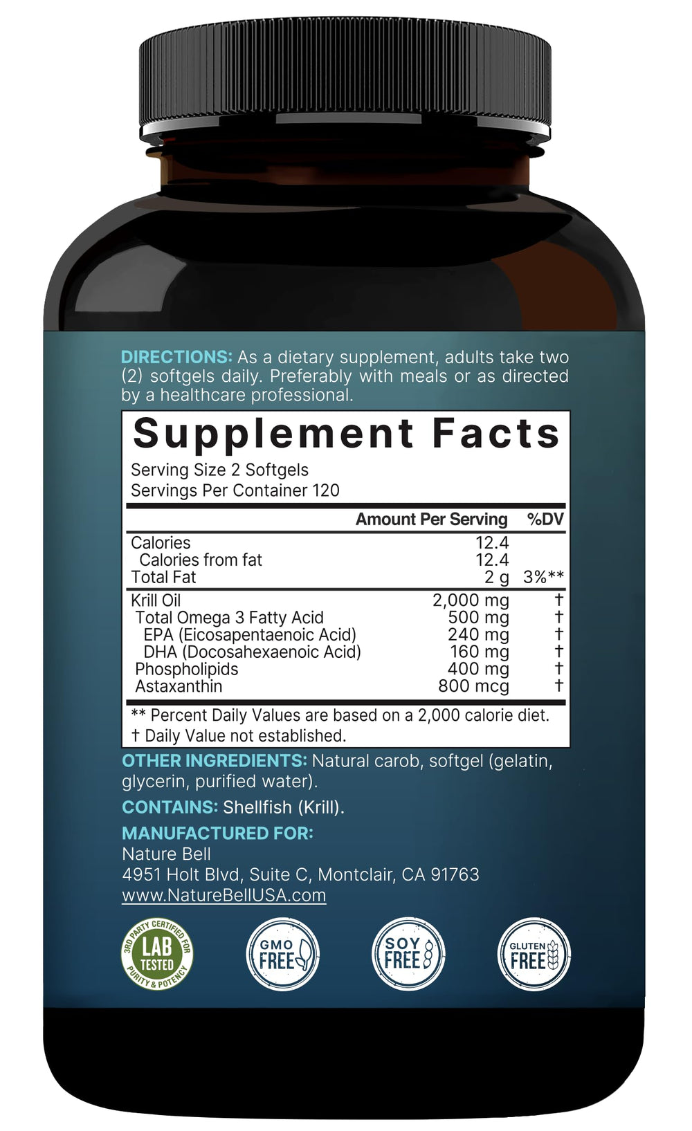 NatureBell Mercury-free and Non-GMO certification on label.