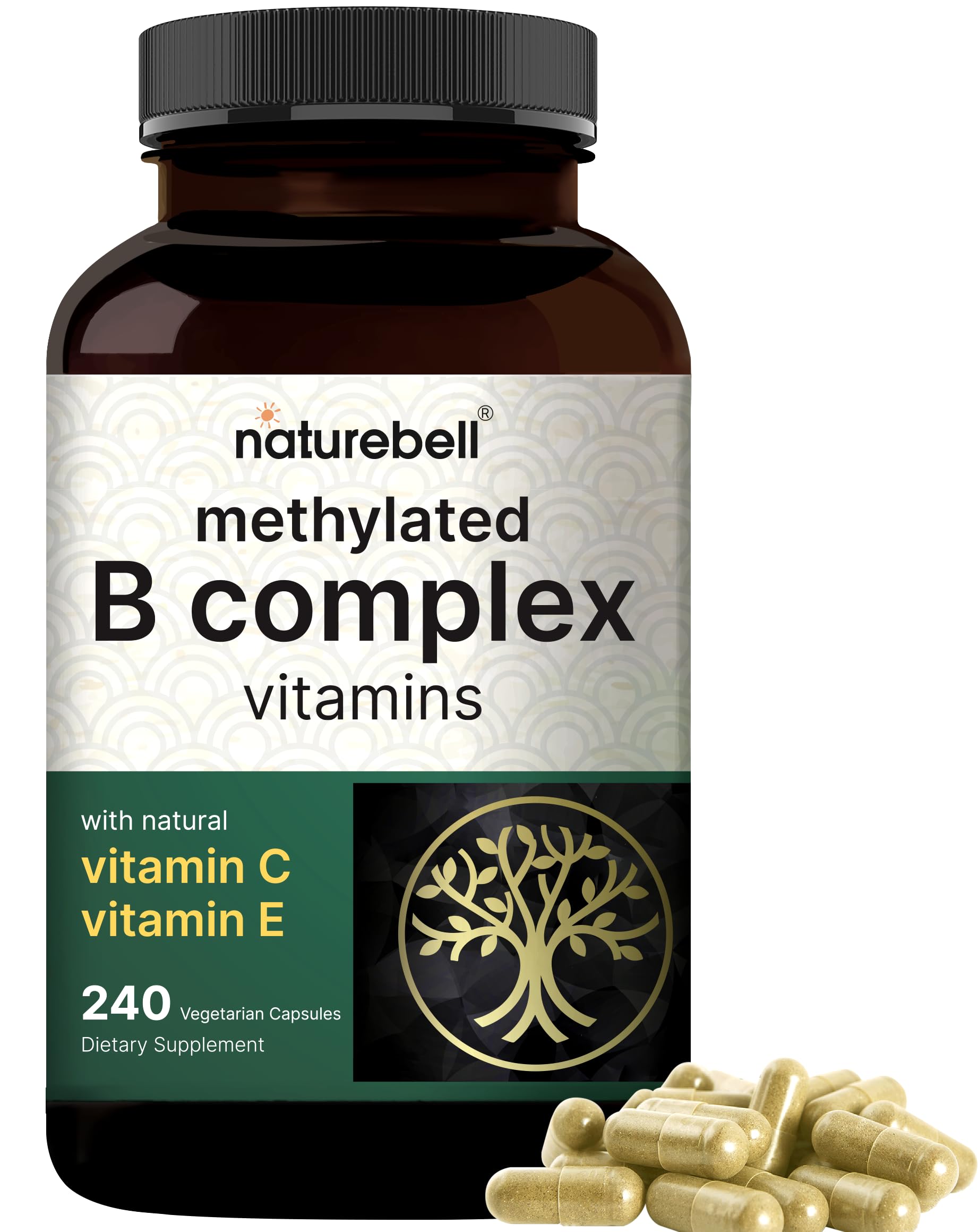 NatureBell methylated B Complex capsules in a bottle for daily immune support.