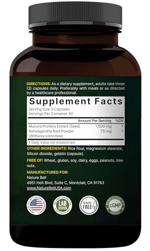 NatureBell Mucuna Pruriens bottle side view showing product packaging and size.