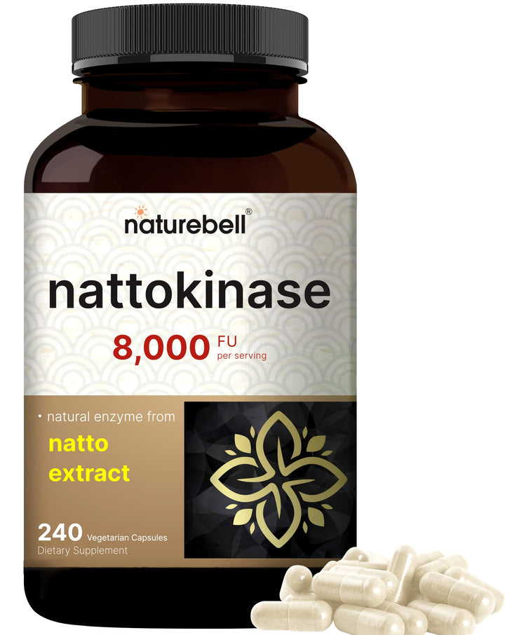 NatureBell nattokinase bottle front with label and branding for daily enzyme support