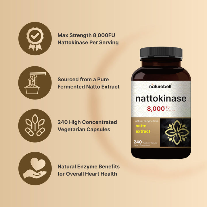 NatureBell nattokinase bottle label showing Natto extract origin