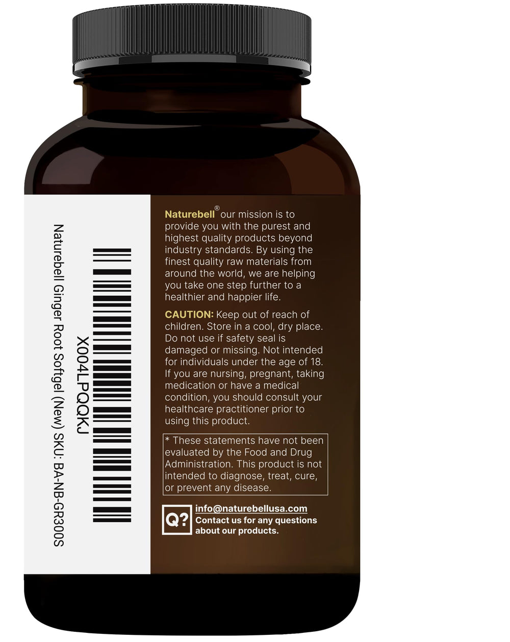 NatureBell non-GMO gluten-free ginger packaging emphasizes clean ingredients.