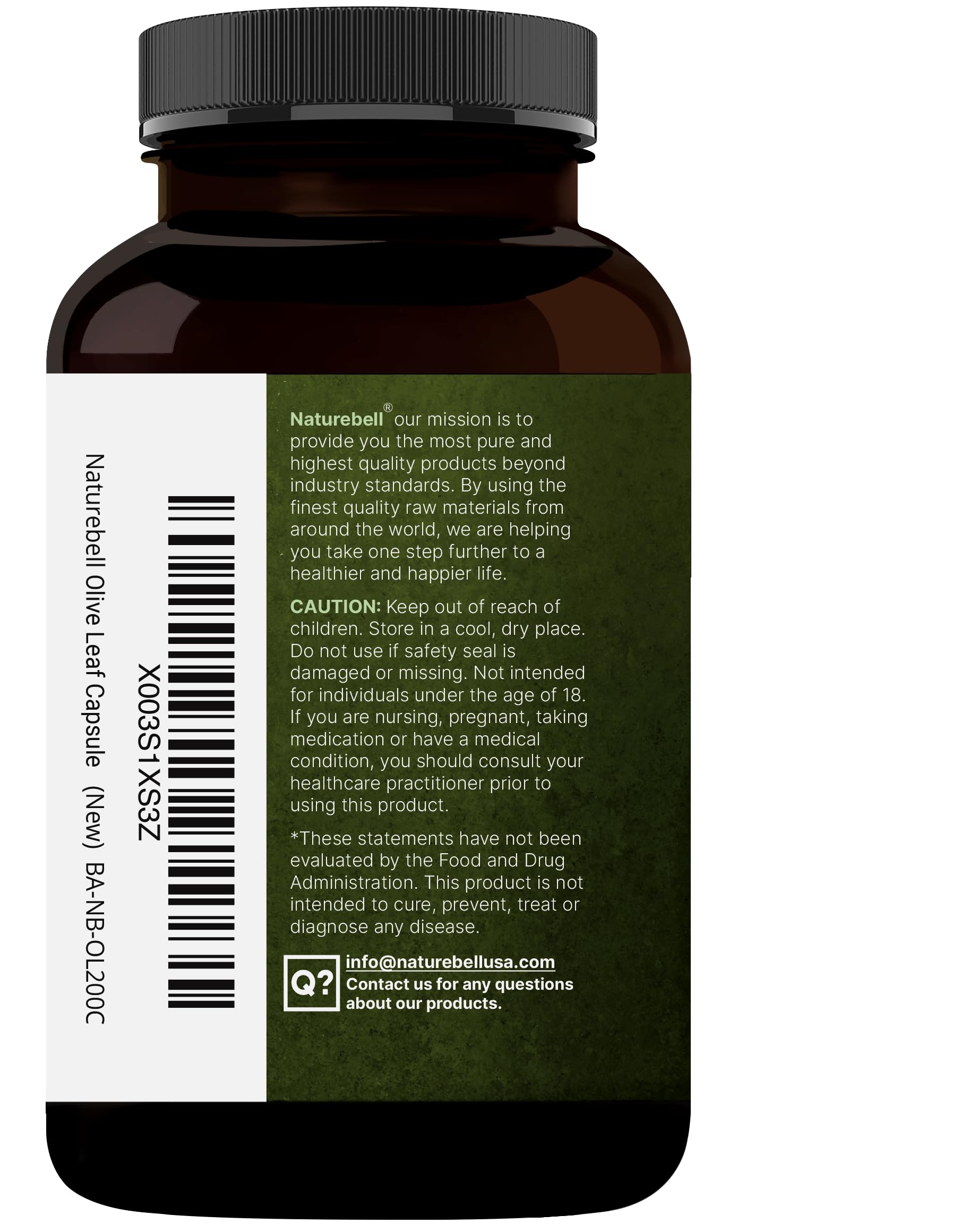 NatureBell Olive Leaf Extract ingredients panel highlighting polyphenols and flavonoids