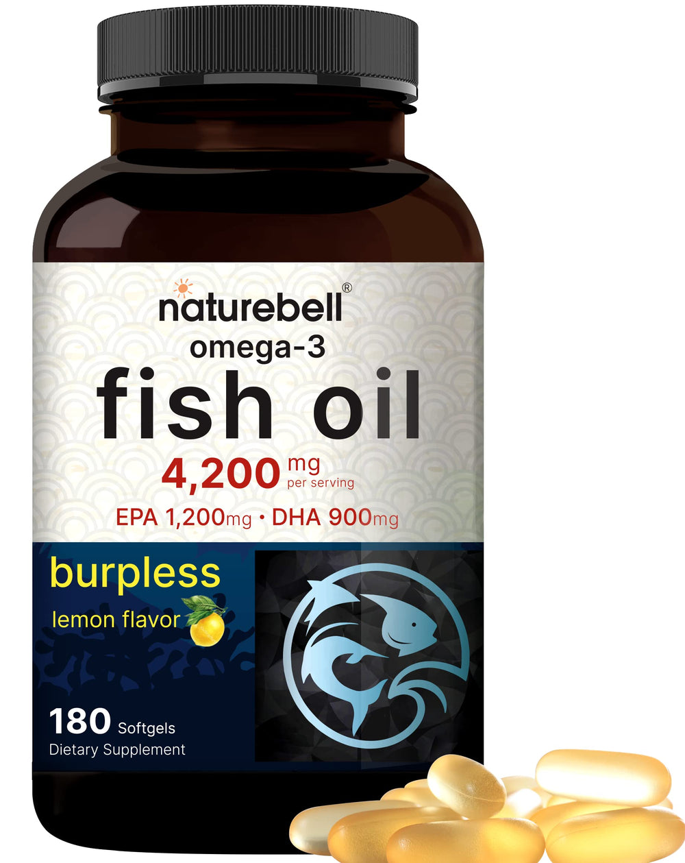NatureBell Omega-3 bottle with lemon flavor supports daily heart and brain wellness.