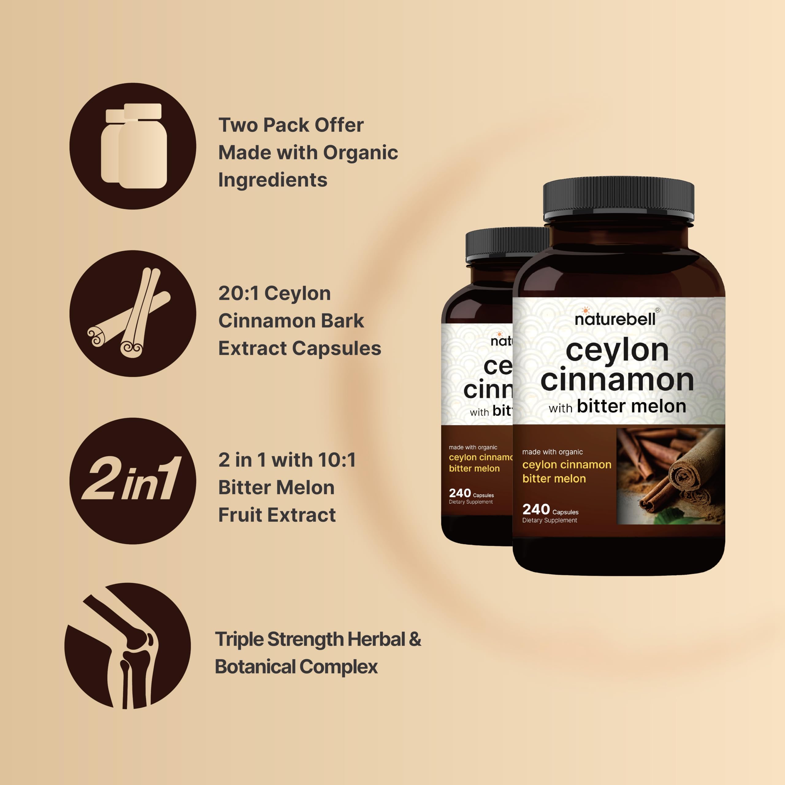 NatureBell organic cinnamon verum bark extract bottle close-up.
