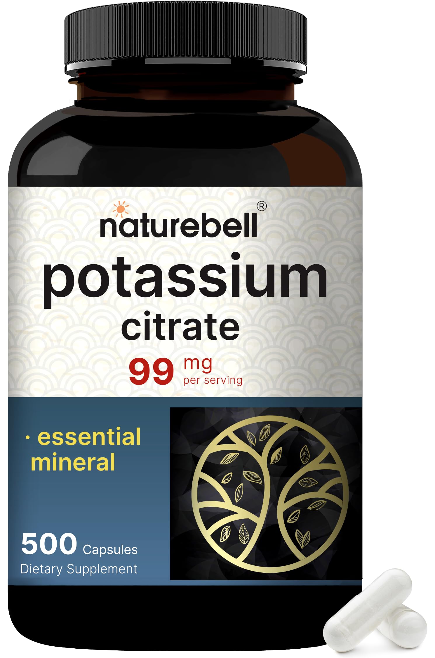 NatureBell potassium citrate bottle front shows a reliable daily electrolyte companion.