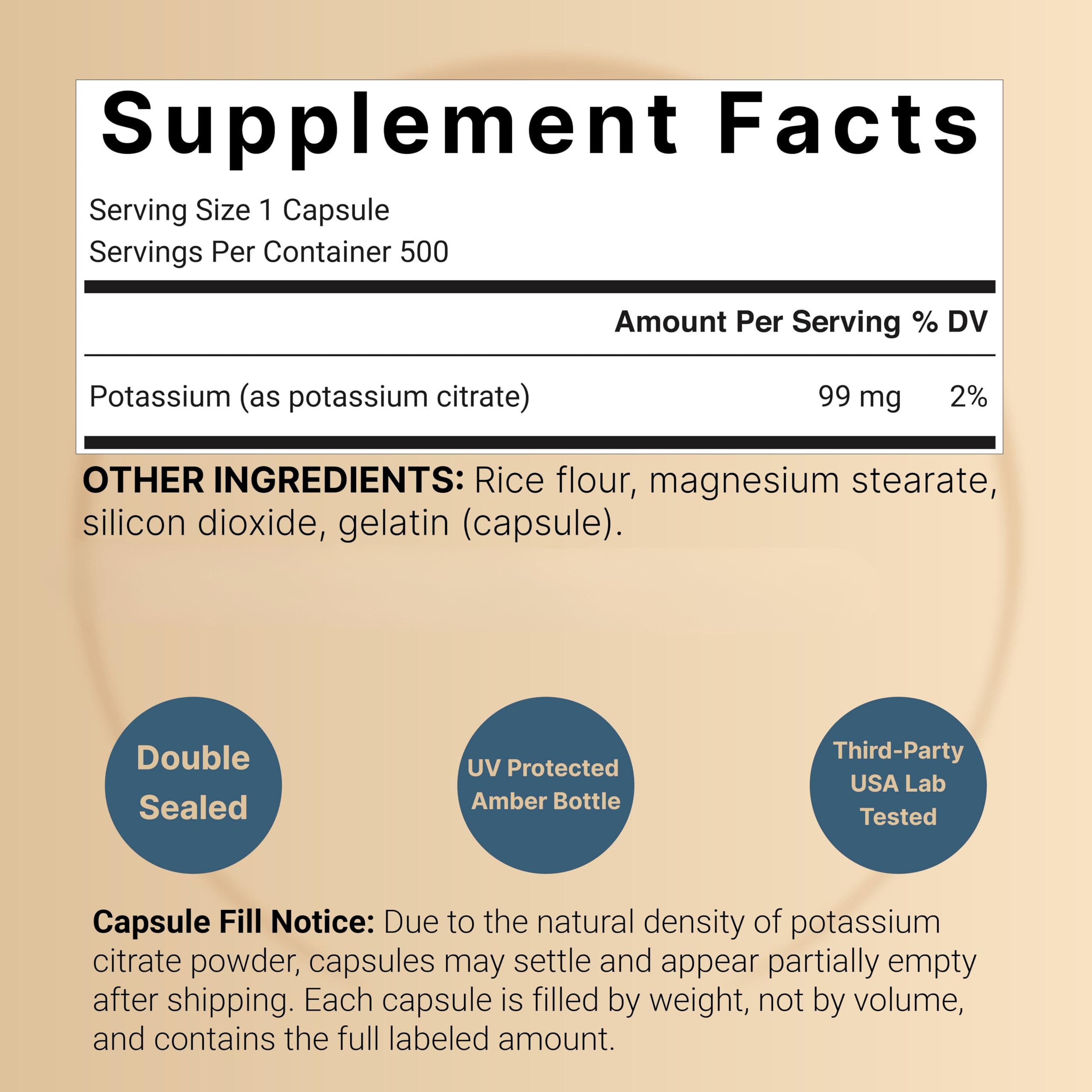NatureBell potassium citrate bottle label highlights non-GMO and gluten-free features.