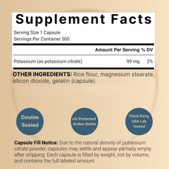 NatureBell potassium citrate bottle label highlights non-GMO and gluten-free features.